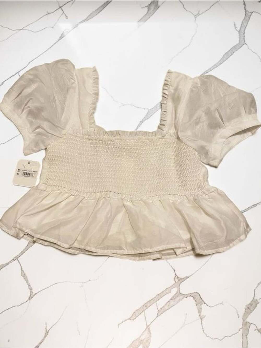 Altar'd State Light Cream Square-Neck Peplum Blouse - Picture 2 of 3